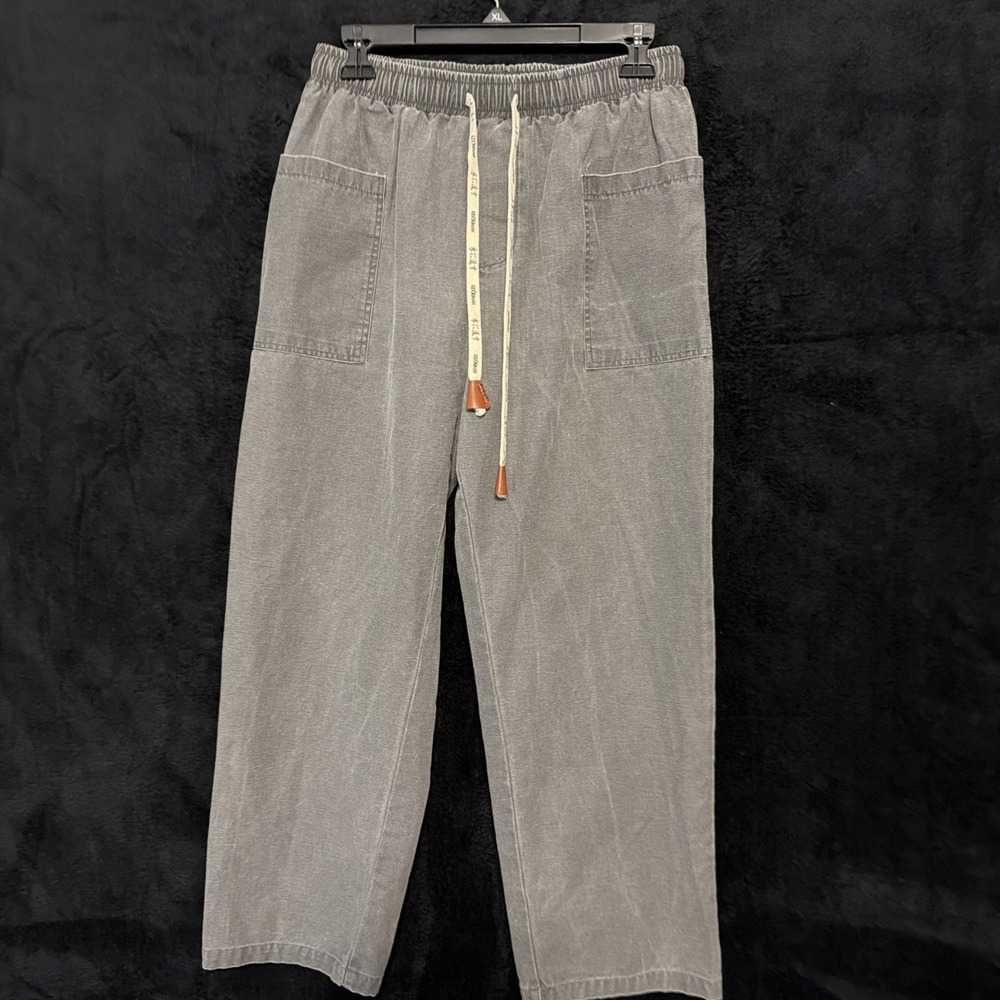 Kidoriman Womens XL Gray Canvas Harem Wide Leg Pants